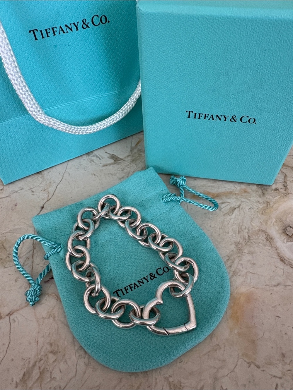 Tiffany & Co. 925 Sterling Silver Heart Clasp Chunky Bracelet 48g - RARE